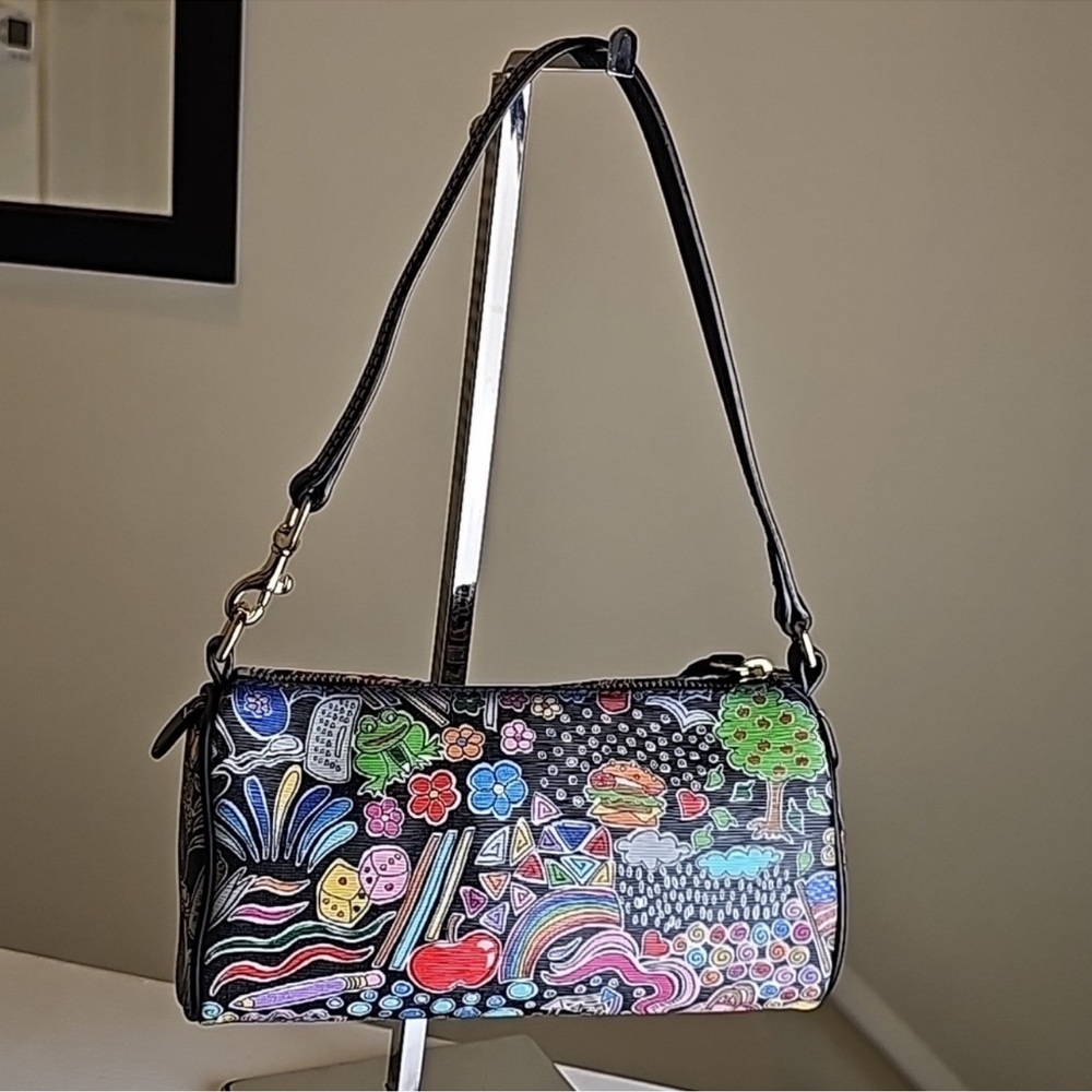 Y2K Dooney & Bourke Whimsy Print Goldtone Hardware Leather Trim Minibag Y2K - Picture 9 of 16